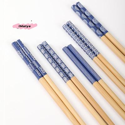5Pairs Eco-Friendly Reusable Handmade Japanese Natural Bamboo Wood Chopsticks Multi-Color with Sushi Cat Flower Designs