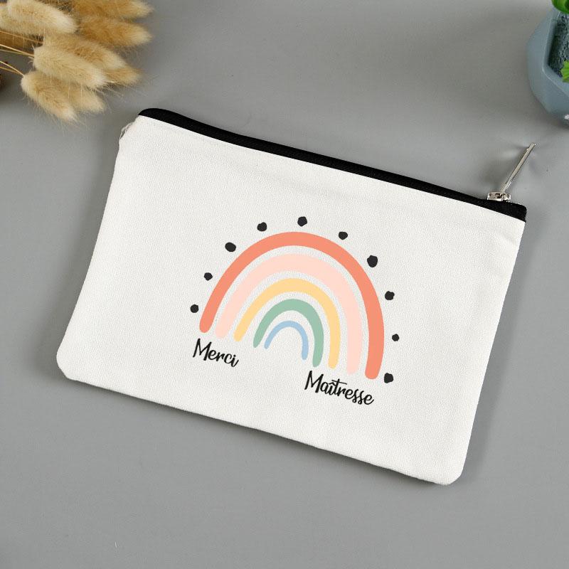 Teacher's Day Gift Thank You Mistress Print Makeup Pouch Zipper Lipstick Storage Women Canvas Cosmetic Bag Teacher Clutch Bag