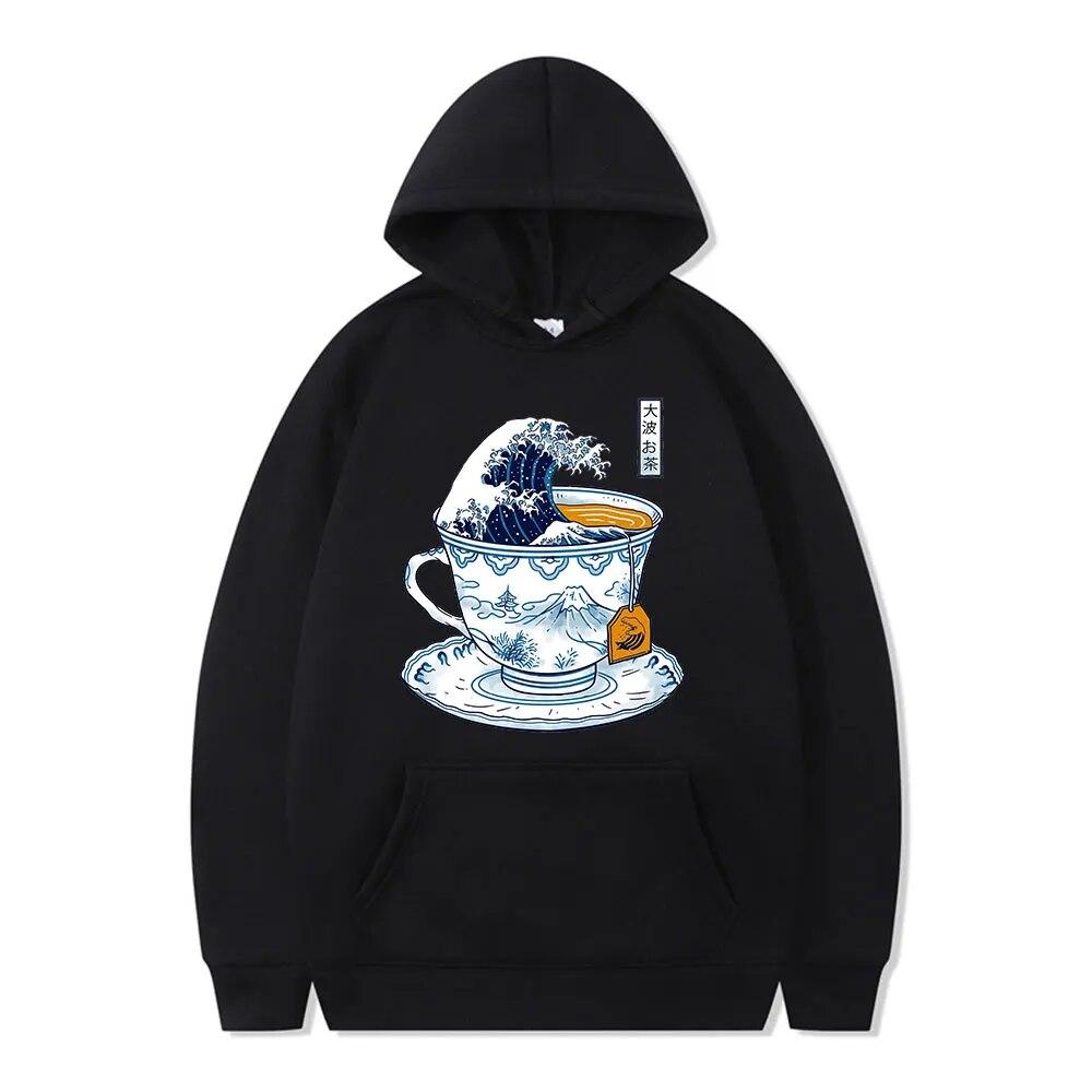 

Большие толстовки с капюшоном для чая Канагава, женские толстовки унисекс с японской волной в стиле ретро, ​​Hokusai Art, толстовки с капюшоном и длинными рукавами, большие пуловеры унисекс L