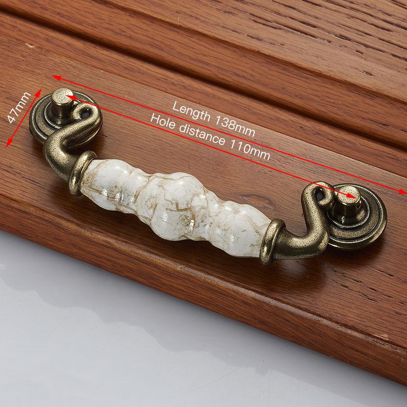 KAK Marble Lines Ceramic Cabinet Handles Zinc Alloy Drawer Knobs Wardrobe Door Handles Antique Bronze European Furniture Handle
