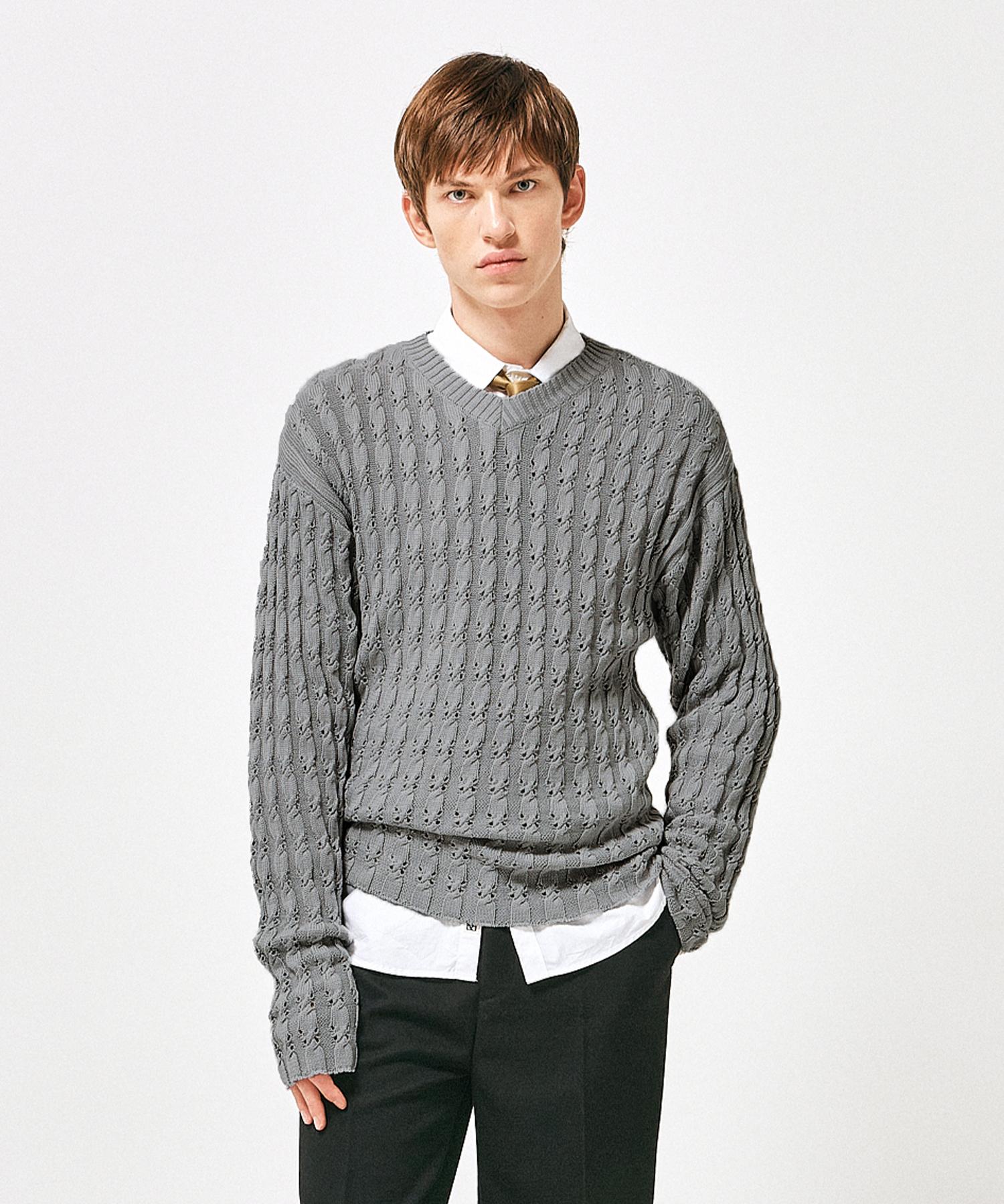 Label Archive Tobi Cable V-Neck Sweater Coal Coal/2