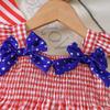 Hot Selling Patriotic Infant Girls Clothing Set Star Bow Fly Sleeve Top Plaid Shorts 2 Piece Outfit With Heart Embroidery For 0 3 Years Old Daily Wear