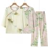 National Style Cotton Silk Pajamas Women's Summer Three-quarter Sleeve Trousers Laitian Silk Can Be Worn Outside Home Service Suit