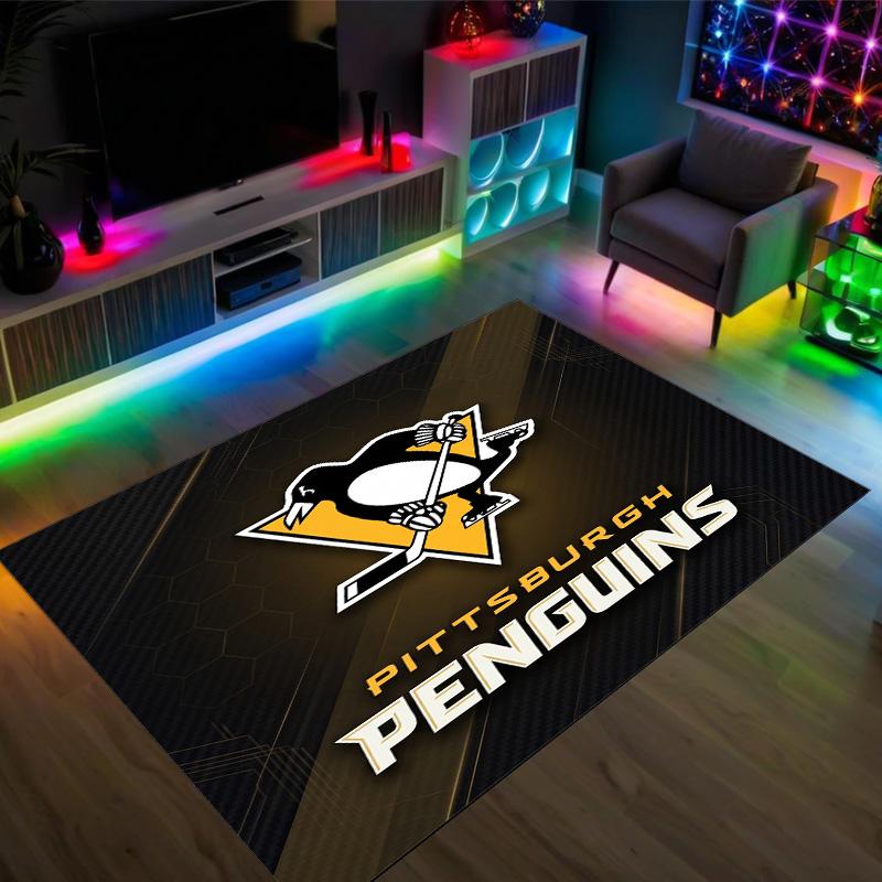 Pittsburgh Penguins Design Crystal Velvet Carpet Cozy Non?Slip Printed Rug For Bedroom Living Room Entrance