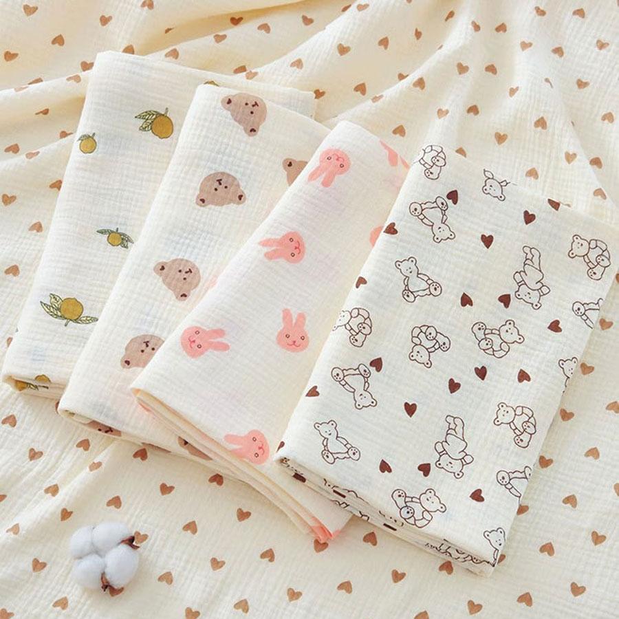 Pure Cotton Double-layer Crepe Cloth Bath Towel Newborn Swaddling Cloth Cotton Solid Color Gauze Wrapping Blanket