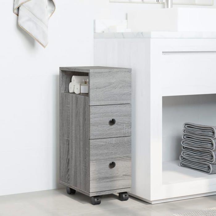 VidaXL Meuble étroit de salle de bain à roulettes sonoma gris, rangement de salle de bain étroite, rangement de salle de 855237