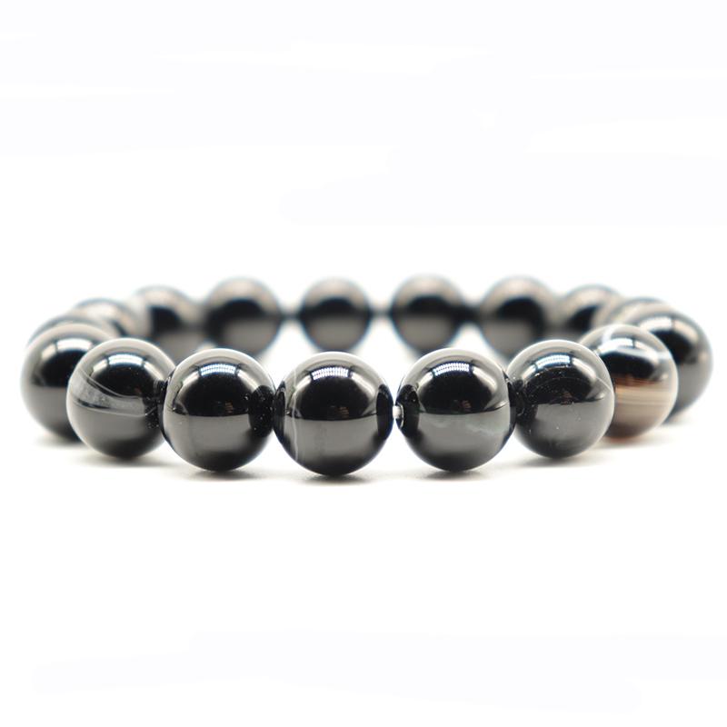 Minimalist Real Natural Black Agates Beads Bracelets For Men 4/6/8/10/12mm Smooth Stone Braslet Homme Leisure Accessories Joias