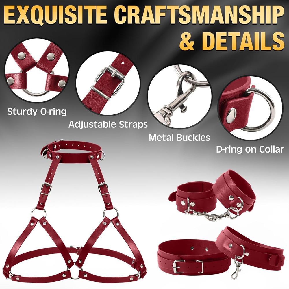 Adult Handcuffs Open Thigh Sex Toys Bra Lift Bondage Gear Sex Restraint Toy Collar Leash Leg Cuffs Couple Lover Erotic Game