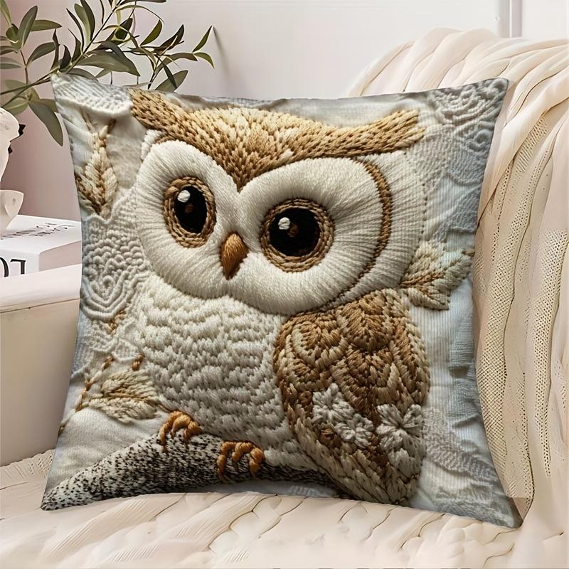 Jessica Chen Unisex 1Pc Adorable Owl Cushion Covers Chair Living Room Pillowcase Cozy Zipper Sofa Pillow Covers Bedroom Indoor Home Decor