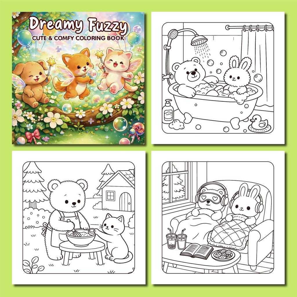 24 cartoon doodles for stress relief, warmth and comfort, and cute pet elf coloring