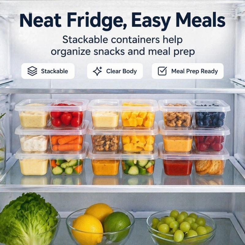 20Pcs Disposable Compartment Food Containers Plastic Meal Prep Containers Fruit Packing Boxes Clear Portion Sauce Cups With Attached Lids