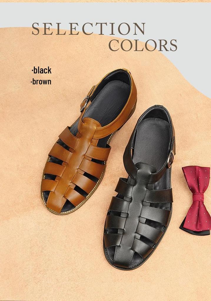 2025 New European and American Men's Genuine Leather Casual Flat Cowhide Sandals, Large Size