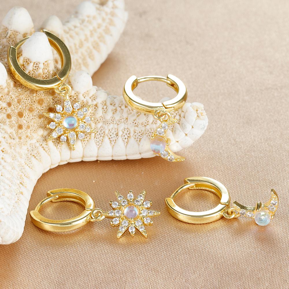 2PCS New Star Moon Zircon Opal Hoop Earrings for Women Stainless Steel Stud Earring Ear Buckle Piercing Jewelry Gifts Pendientes