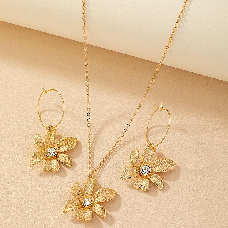 Sonnenblumen Anhänger Ohrringe & Halsketten Set - Damen Trendige Lilien Schlüsselbein Kette Mode.