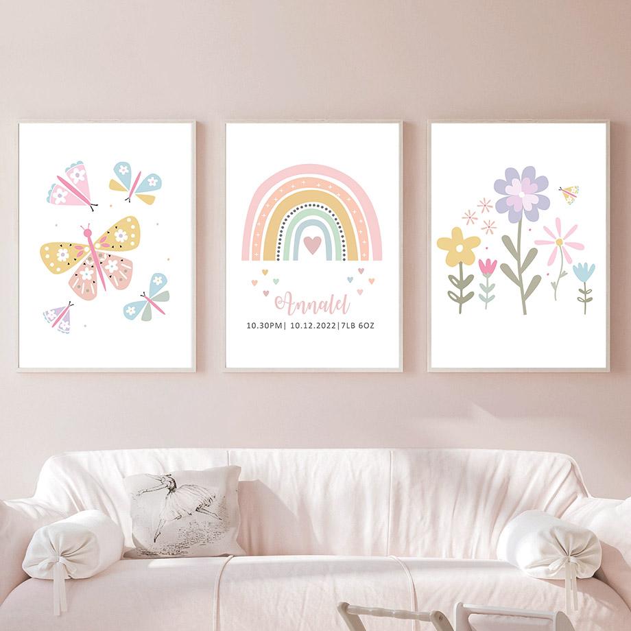 Sun Rainbow Butterfly Flowers Fruit Wall Art Canvas Painting Nordic Poster And Prints Bedroom Wall Pictures Girl Kids Room Decor