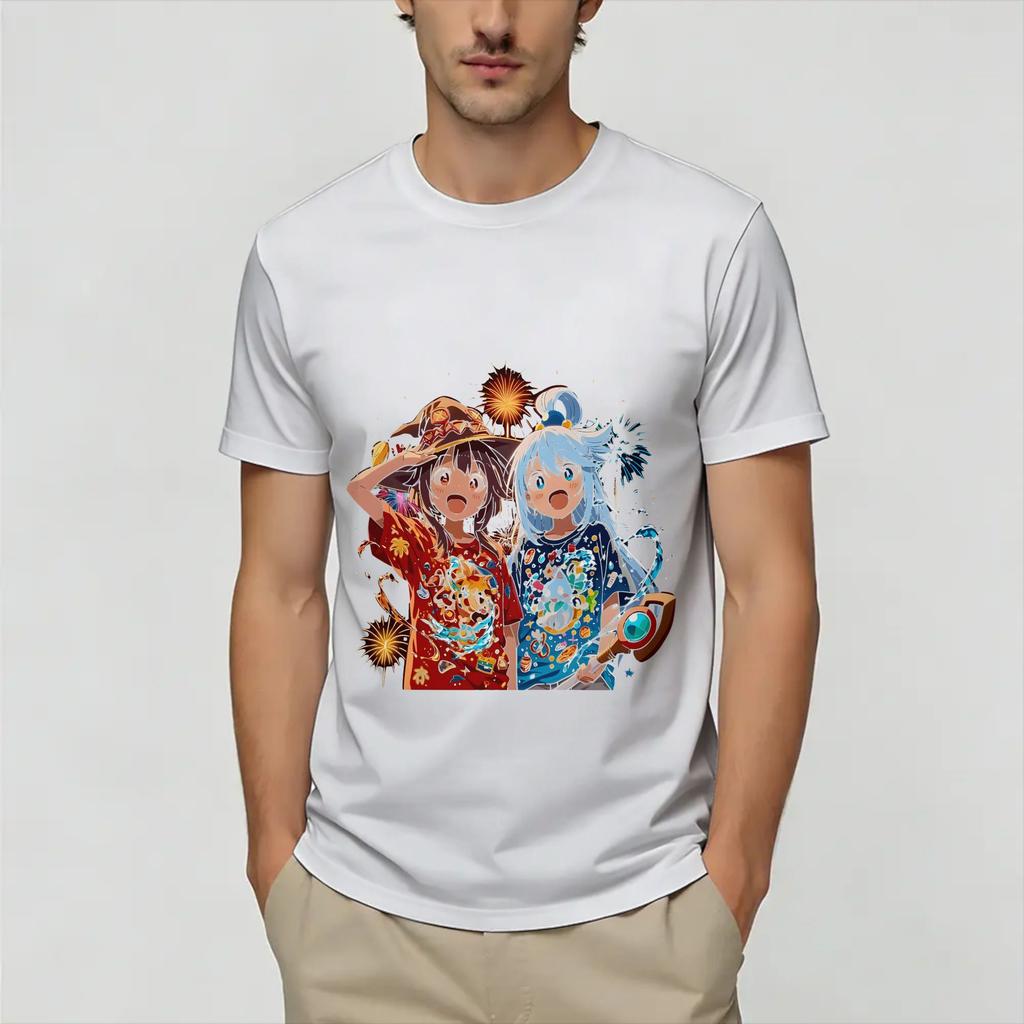 Unisex Megumin KonoSuba T Shirts Pure Cotton Clothes Novelty Short Sleeve Crewneck Tees Printed TShirts