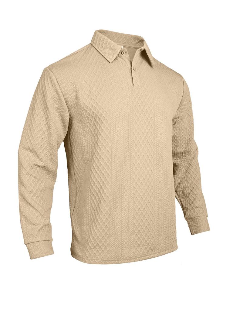 European Style Textured Jacquard Long Sleeve Polo Shirt for Men