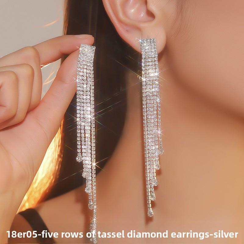 Full Diamond Black Long Fringed Earrings Rhinestone Earrings Diamond Earrings Pendant