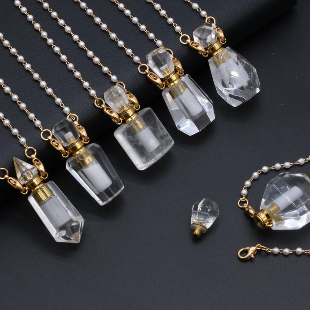 1 bucă piatră naturală de modă cuarț transparent sticla de parfum pandantiv perle coliere cu lanț pentru femei articole de bijuterii de nuntă