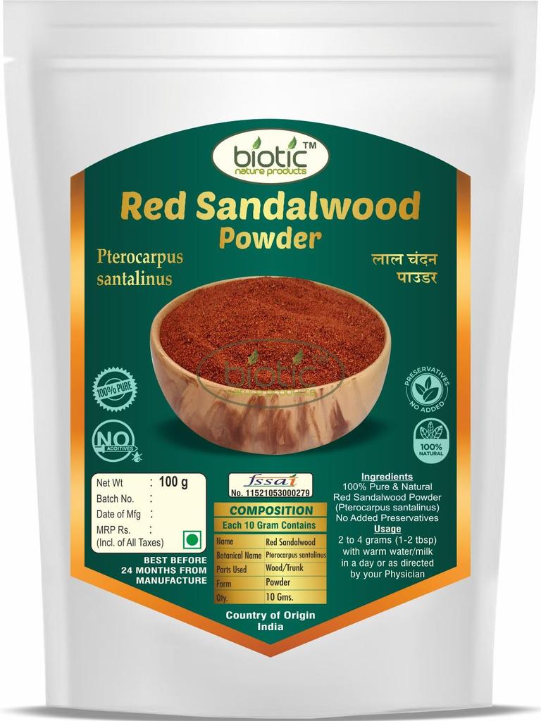 Biotic Lal Chandan Pulver - Rakta Chandan Pulver - Rotes Sandelholzpulver - 100 g