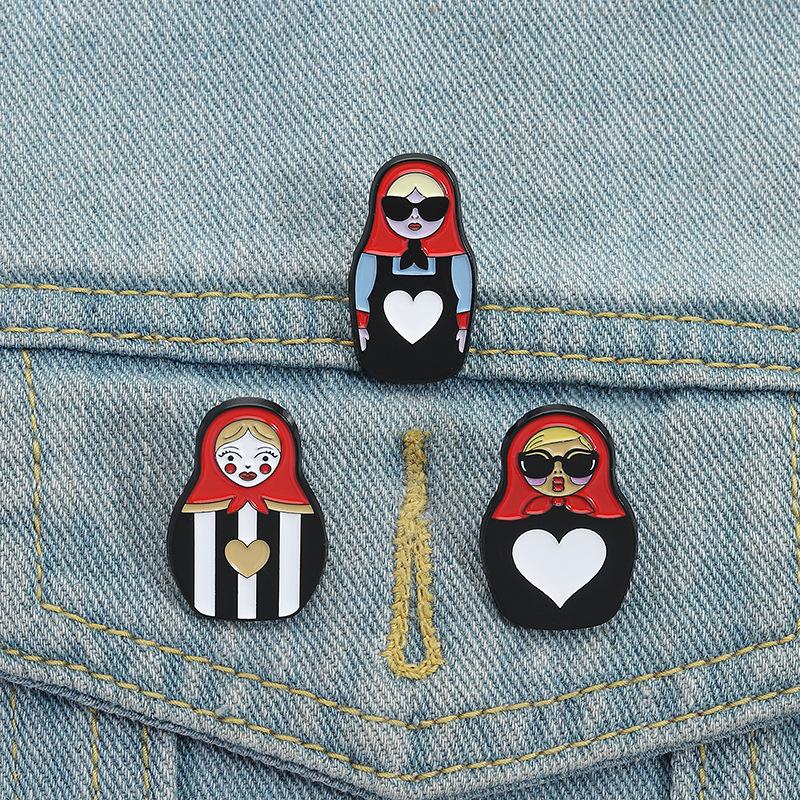 3/4Pcs Personalized  Nesting Doll Shaped Brooch Clip Creative Cartoon Commemorative Metal Jewelry Accessory Badge