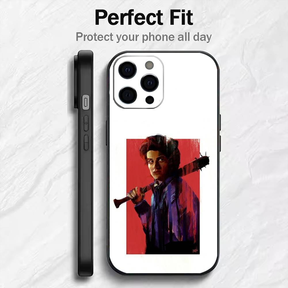 

S-Steve H-Harrington Phone Case For iPhone17,16,15,14,13,12 Plus,Max Soft Silicone Black Cover iPhone14Pro