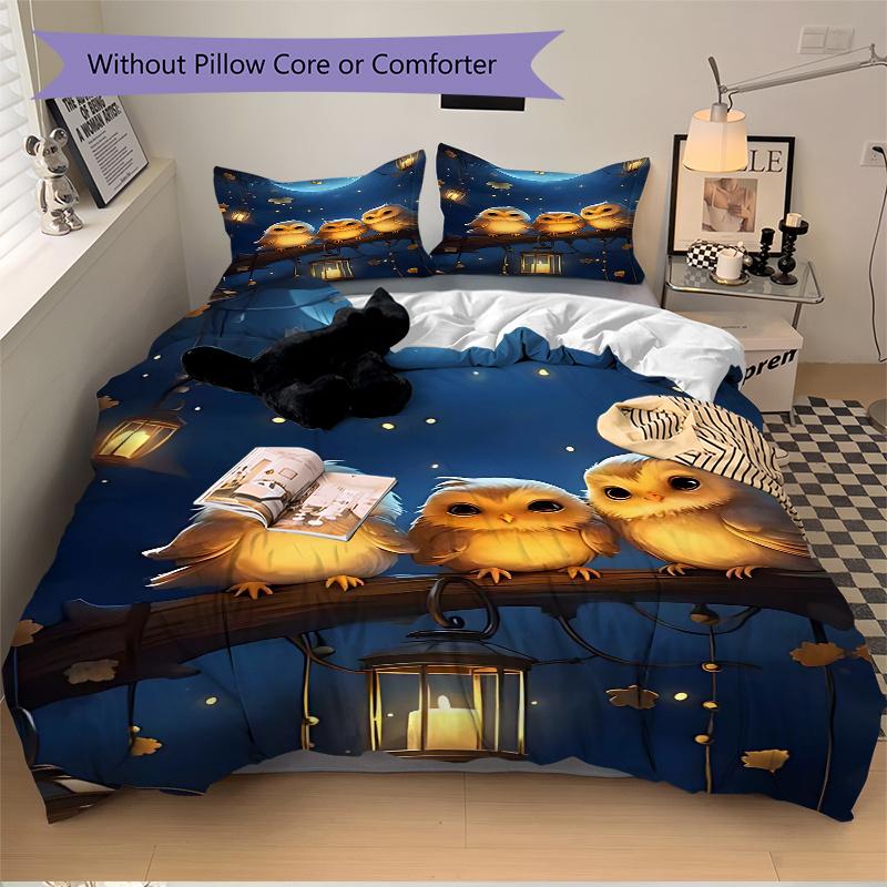 3pcs Anime Owl Family Bedding Set, Includes One Quilt Cover and Two Pillowcases (No Core), Perfect for
