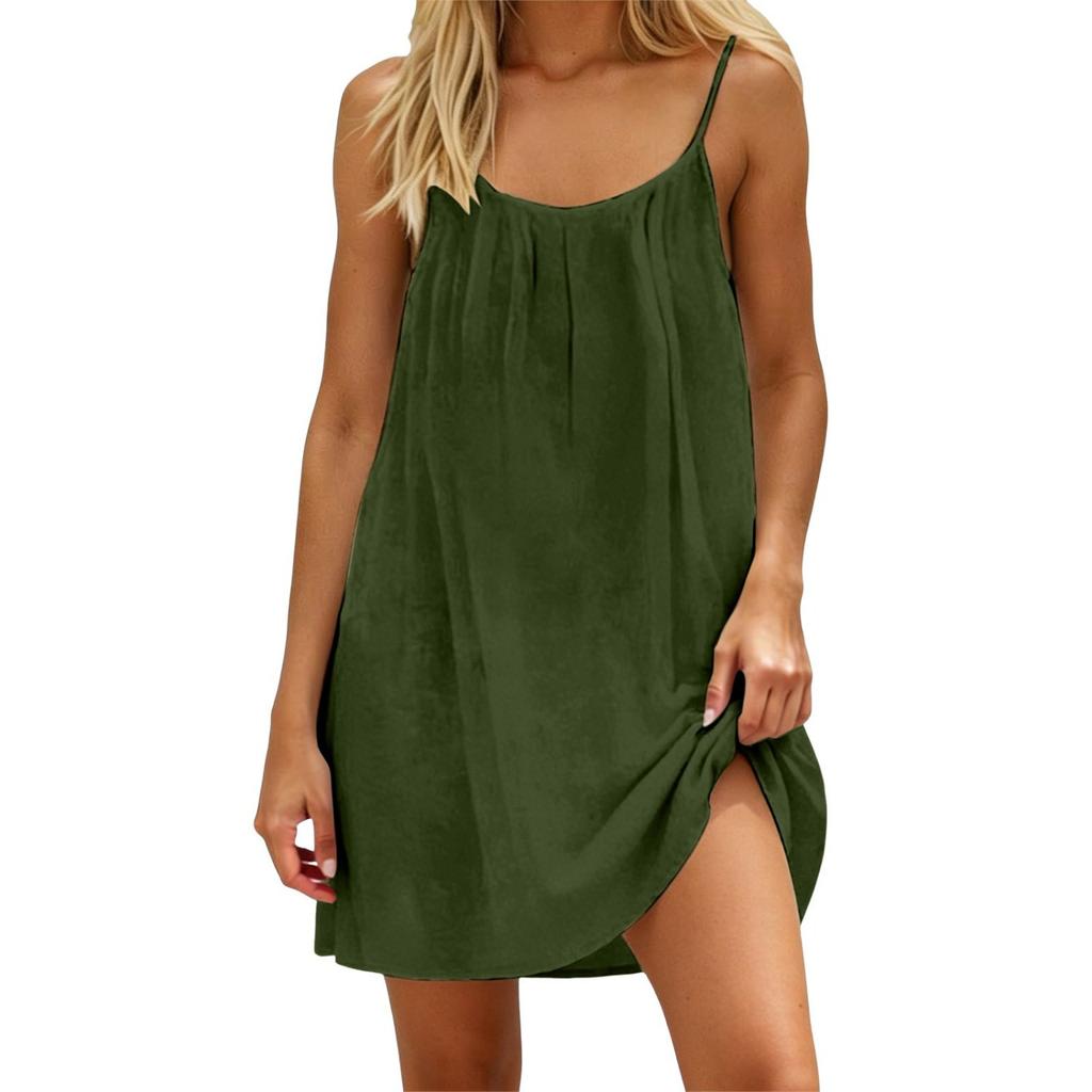 Women's Spaghetti Strap Loose Fit Mini Dress Casual Summer Solid Color Sundress