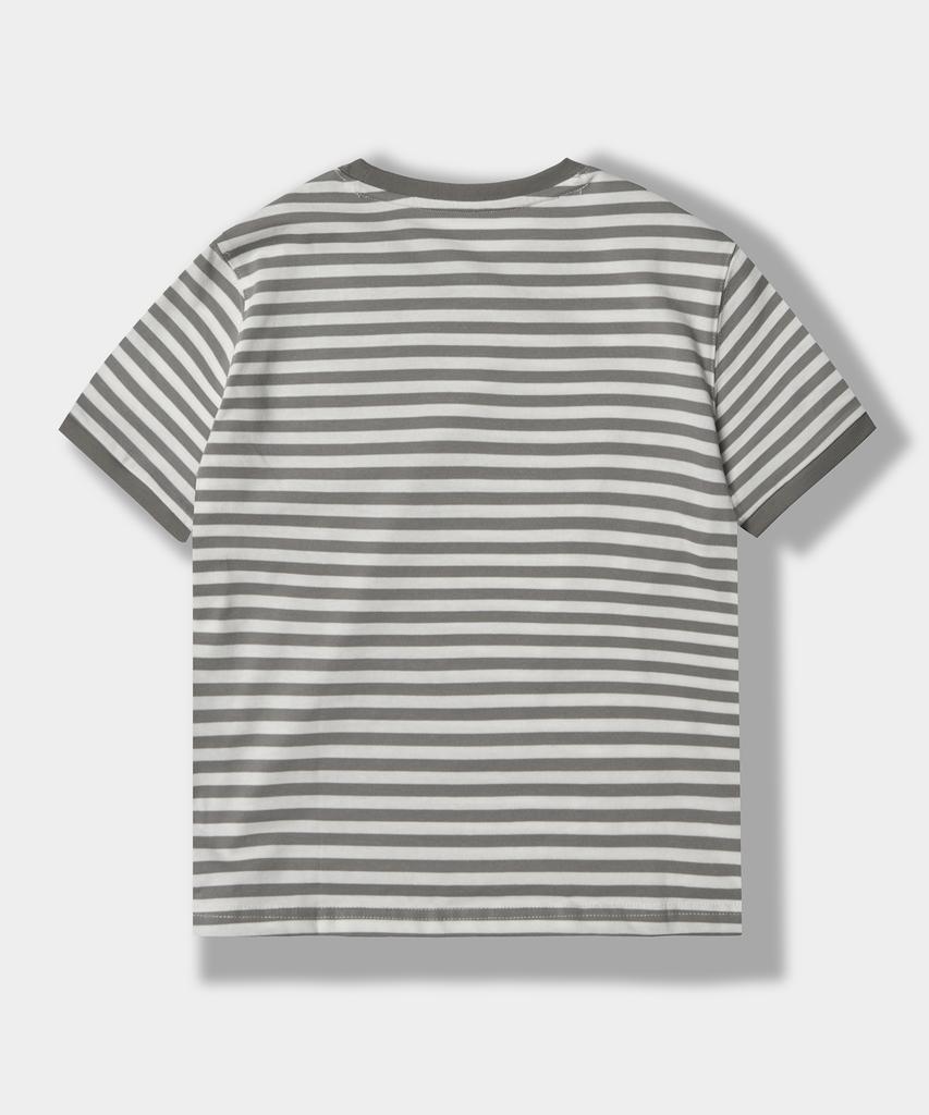 Yujen Antique Small Logo Stripe Ringer T-Shirt_Gray & White