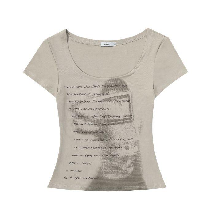 Retro Sweet and Spicy Tight-fitting Blouse Letter T-shirt