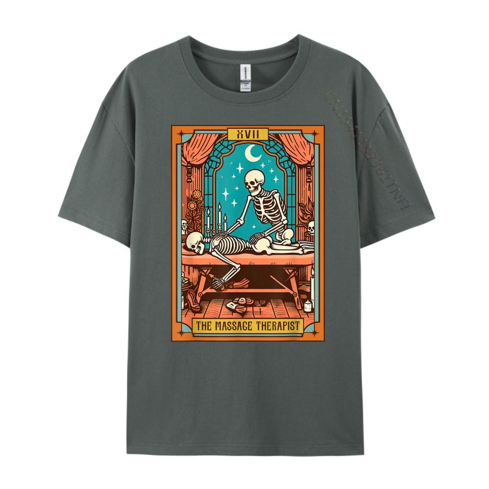 Funny Skeleton Massage Therapy Massage Therapist Tarot Card Graphic T Shirts Men Oversized Valentines Day Gift TShirt