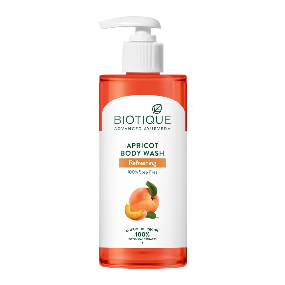 Biotique Gel Douche Rafraîchissant Abricot 300ml, Illumine & Adoucit la Peau, Extraits Botaniques 100% Naturels, Gel Apaisant pour Tous Types de Peau