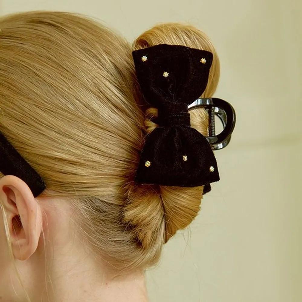 Stone Ribbon Hair Clip JP-23-368CC black