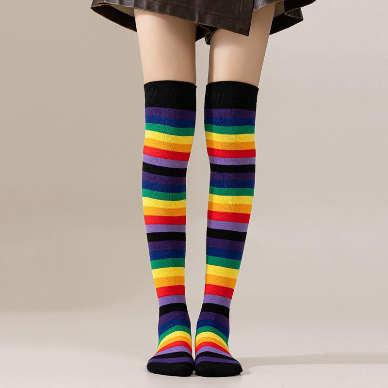 European and American Rainbow Striped Socks Children's Party Performance Halloween Cosplay Long Leg Over Knee Socks
