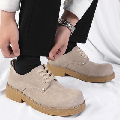 Fur Derby Shoes Men's 2025 Spring and Summer Breathable Low-top Rhubarb Boots Thick Sole Heightening Fashionable Casual Tooling Leather Shoes