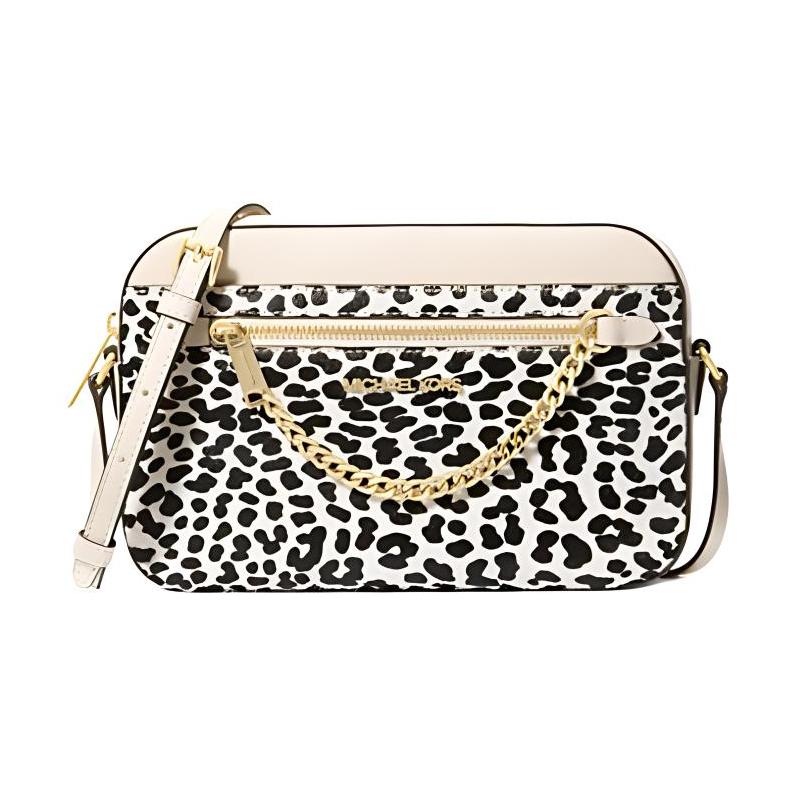 MICHAEL KORS Gold Hardware Calf Hair Shoulder Bag Large Women s Black with White чёрный