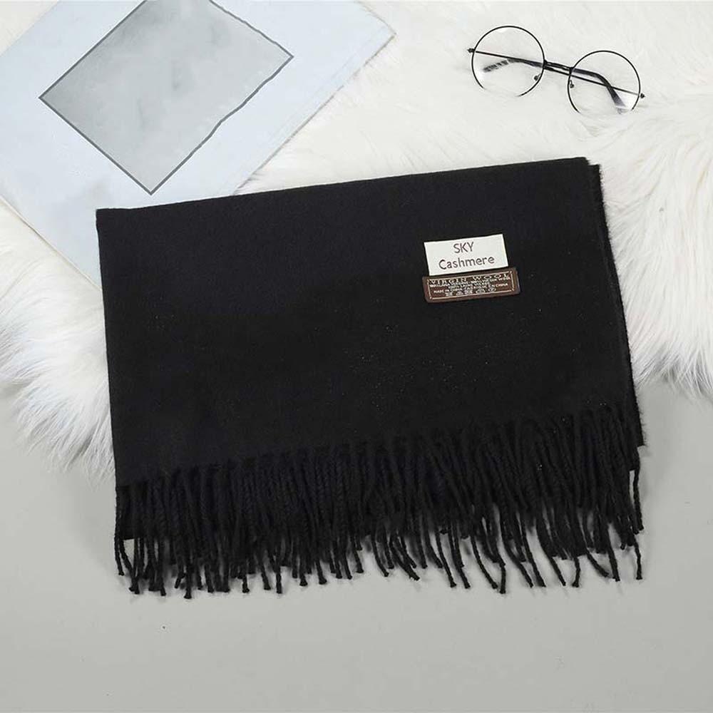 Polyester Solid Color Shawl Soft Long Neckscarf with Tassel Large Classic Wool Scarf Autumn