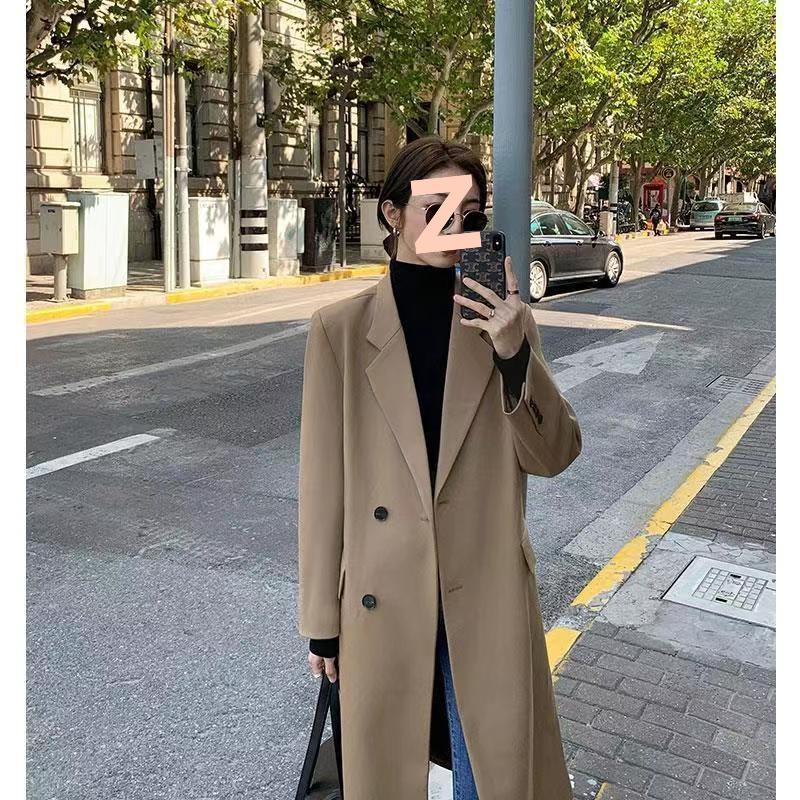 

Женское весенне-осеннее пальто-блейзер в корейском стиле - Свободное, однобортное, высококлассный повседневный тренч. S (around 50 kg) хаки