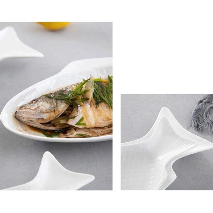 DOITOOL Fish Plate Fish Plate Ceramic Serving Platter Dish Fish Shape Textured Serving Dish Porcelain Serving Platter Food Tray Party Platter for