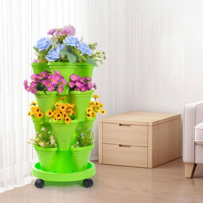 Vertikaler Turm Stapelbarer Blumentopf Kunststoff Mit Beweglichen Rollen Blumentopf Mehrschichtig Erdbeer Pflanzturm Hausgarten