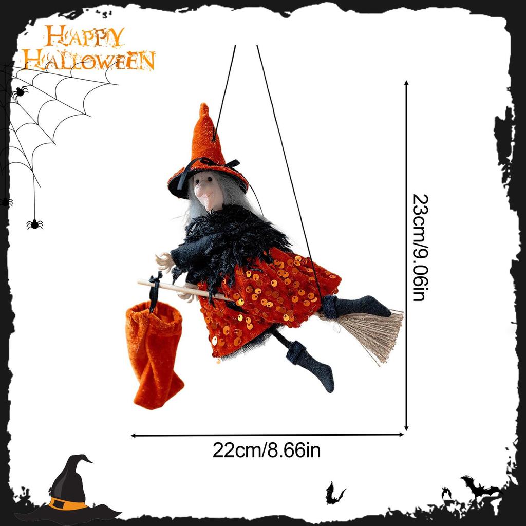Decorazione Murale Strega Volante Bambola Figura Strega Appesa ad Halloween su Scopa Ciondolo per Finestra Casa Bar Patio Soggiorno
