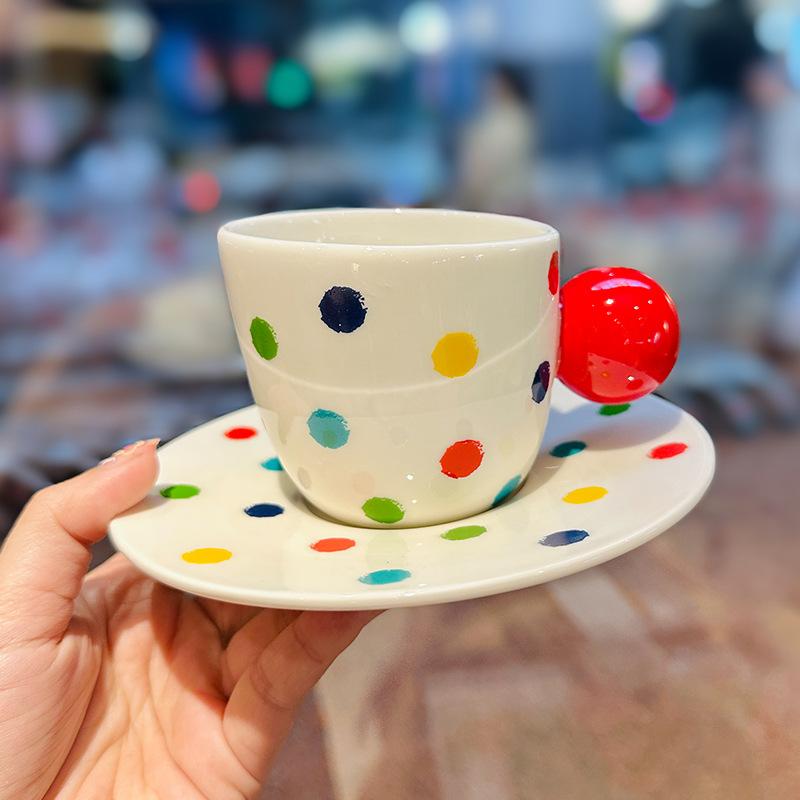 Creative Retro Style Polka Dot Ceramic Coffee Cup Saucer Personalized Gift For Friends Afternoon Tea Cup Set Souvenir