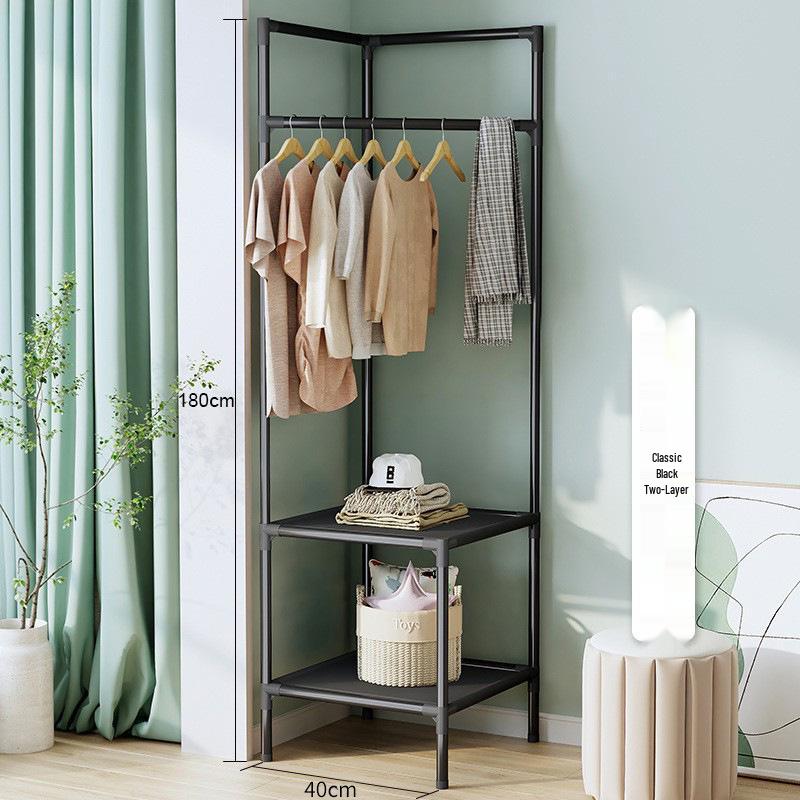 Modern Minimalist Metal Floor Coat Rack: Multifunctional Bedroom Clothes Hanger & Storage Solution.