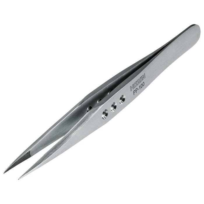 Hozan PP-100 Pinset, Thick Finish, 125mm, 8mm Opening, 0.6mm Tip, Straight, Silver (Pinset Only)
