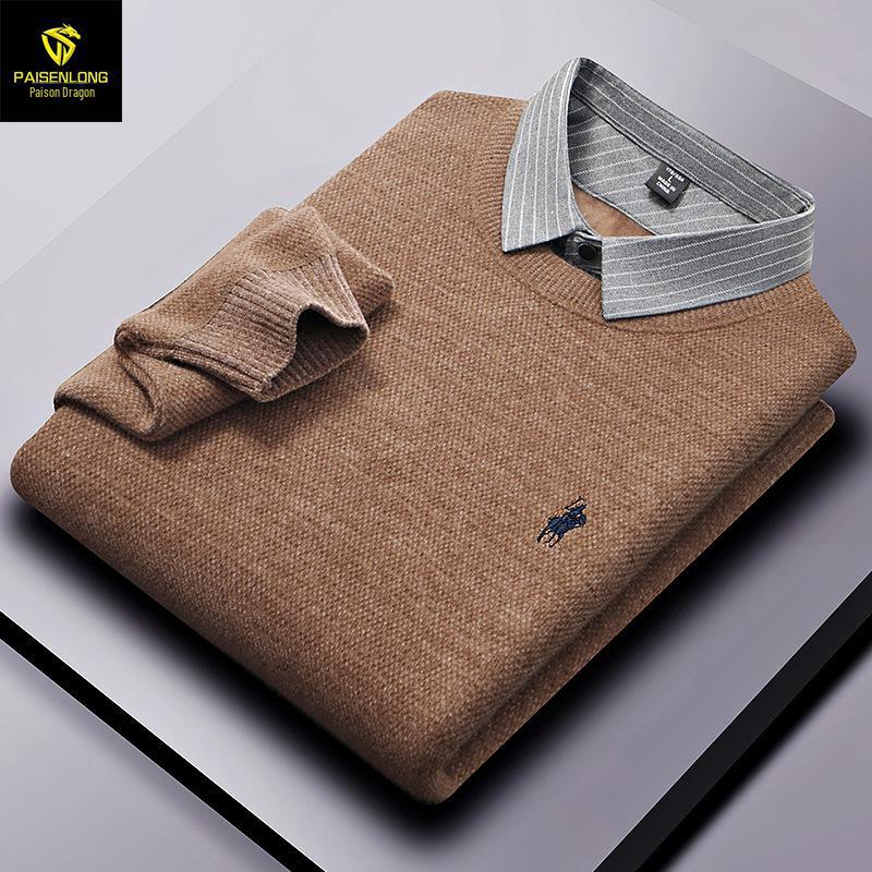 Paisong Herren Chenille Pullover: Samt Lagenlook, Herbst/Winter Dickstrick für Mittelalte.