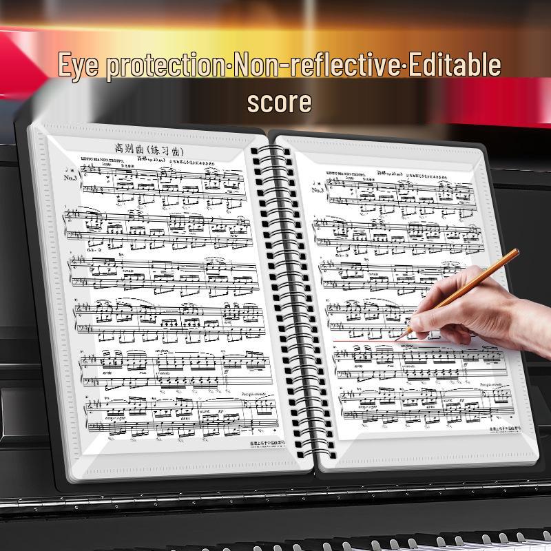 Non-Reflective Expandable Piano Sheet Music Folder with Transparent, Editable Covers