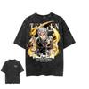 Unisex Harajuku Anime Washed T Shirt Demon Slayer Men Women Short Sleeve Graphic Tee Y2k Clothes Summer Streetwear Casual Top