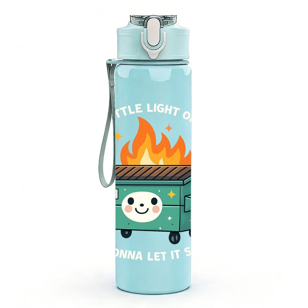 1PC Campfire Pot Fire Cartoon 750ml Color Plastic Sports Water Bottle Leakproof Flip Straw Lid Suitable for Sports Office Home Use