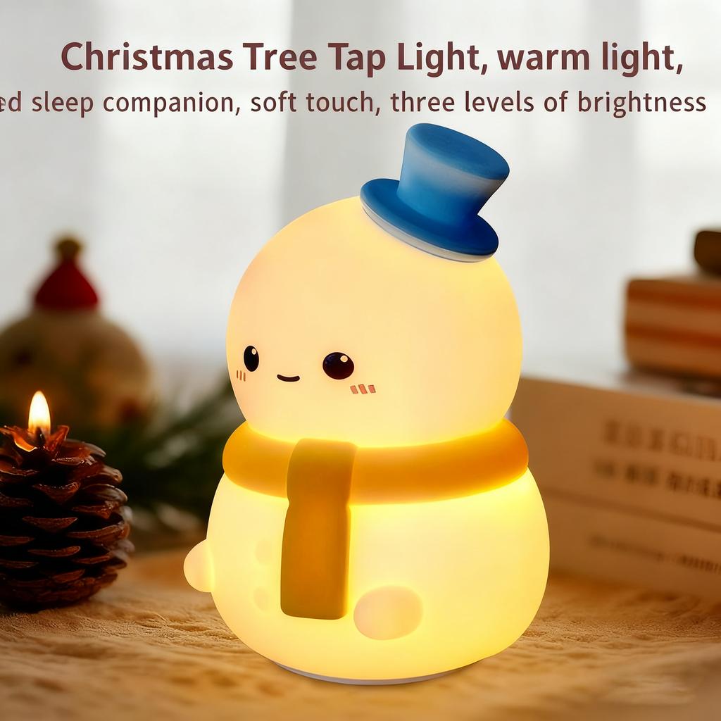 Christmas Silicone Night Light Novelty Ambient Lamp Touch Control Rechargeable Hanging Snowman Bedside Holiday Decoration Tree