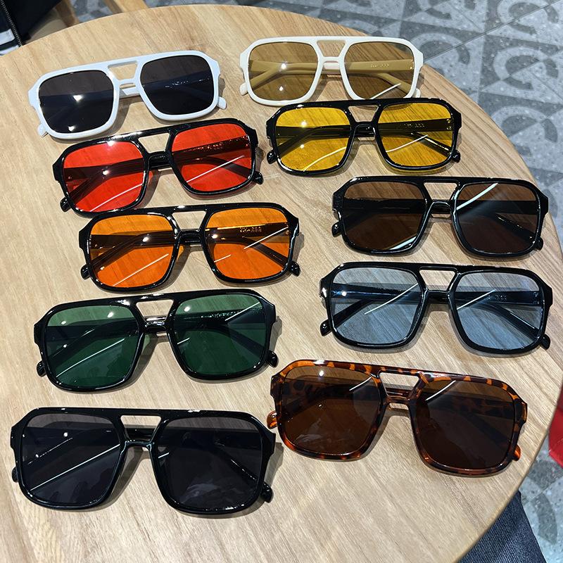 New Square Double Beam Pilot Sunglasses Personalized and Trendy Multi-color Driving Cycling Tourism Street Photography Glasses